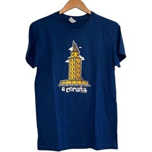 🌈 6/$60 A Coruna Spain Blue Yellow TShirt, Size 10/Large